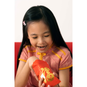 Children receive a Hong-bao or Red Envelope from elders that contain money